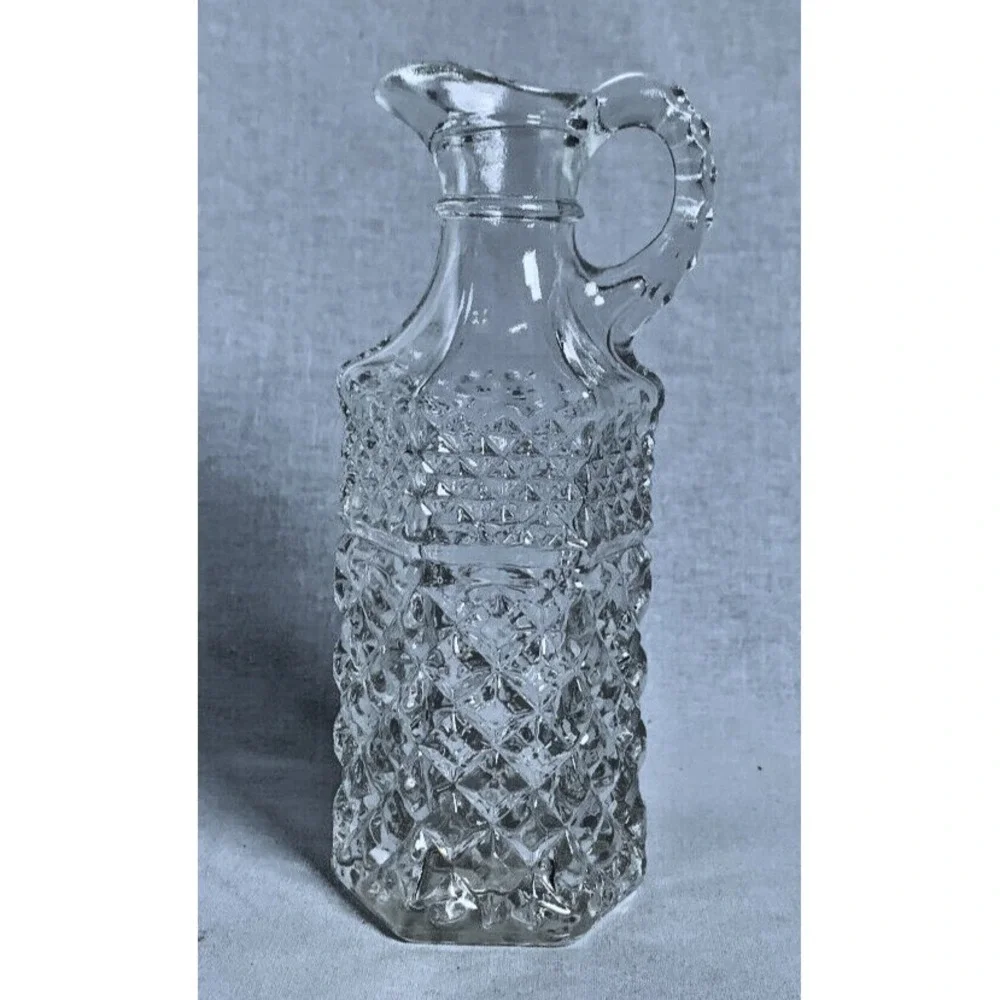 Vintage Pyrex Glass Decanter Cruet Diamond Pattern Oil Vinegar Stopper